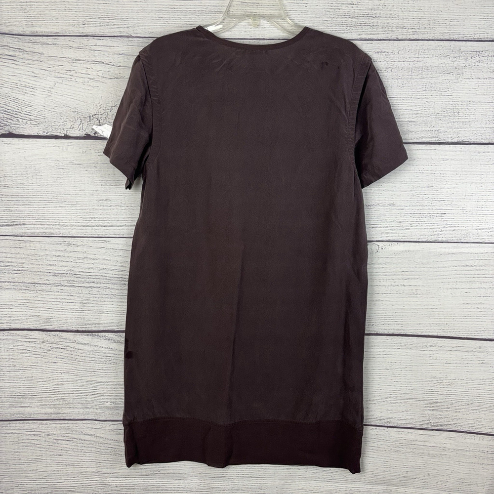Alexander Wang Silk Shift Dress Brown Short Sleeve Mini Designer Minimalist Sz M - Picture 4 of 11